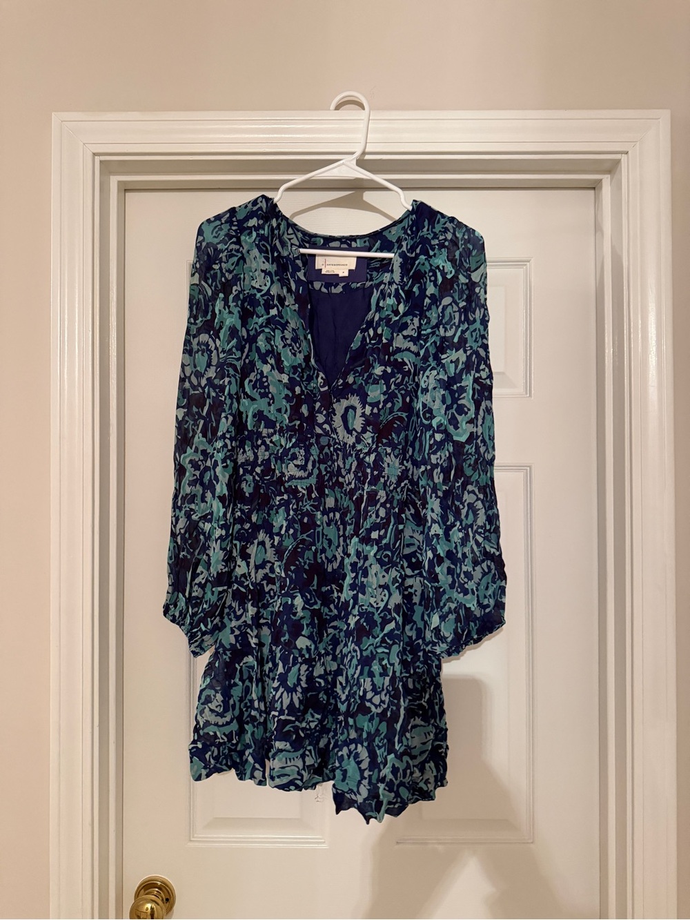 Anthropologie Floral Long Sleeve Mini Dress — Blue Multi — Size M